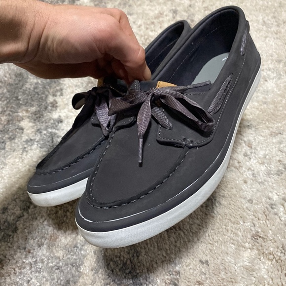 Sperry womens top sider charcoal leather boat shoes 9.5 ribbon style lace canvas - Picture 8 of 12